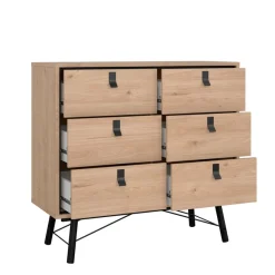 Home affaire Kommode »Ry Aufbewahrung, Schubladenschrank, Stauraum« Sideboard mit 6 Schubladen, Breite 102 cm, Höhe 95 cm, Massivholzbeine