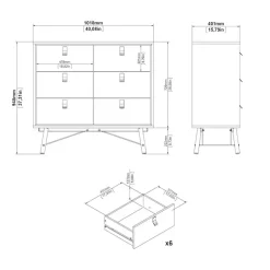 Home affaire Kommode »Ry Aufbewahrung, Schubladenschrank, Stauraum« Sideboard mit 6 Schubladen, Breite 102 cm, Höhe 95 cm, Massivholzbeine