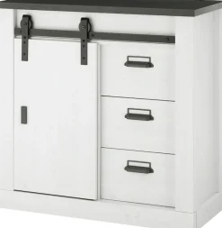 Home affaire Kommode »Sherwood, Sideboard im Industrial-Style, Schrank, Stauraumelement« mit Scheunentorbeschlag & Apothekergriffen, in 2 Farben erhältlich