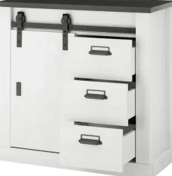 Home affaire Kommode »Sherwood, Sideboard im Industrial-Style, Schrank, Stauraumelement« mit Scheunentorbeschlag & Apothekergriffen, in 2 Farben erhältlich