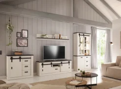 Home affaire Kommode »Sherwood, Sideboard im Industrial-Style, Schrank, Stauraumelement« mit Scheunentorbeschlag & Apothekergriffen, in 2 Farben erhältlich