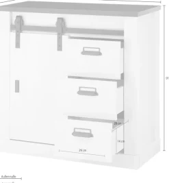 Home affaire Kommode »Sherwood, Sideboard im Industrial-Style, Schrank, Stauraumelement« mit Scheunentorbeschlag & Apothekergriffen, in 2 Farben erhältlich