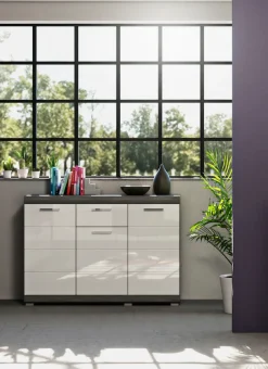 Home affaire Kommode »SIENA, Breite 120 cm, 3 Türen, 1 Schubkasten, 5 Einlegeböden, 8 Fächer« hochwertige Rillenfräsung in MDF Front,Schuhkommode, Schuhschrank, Anrichte, Sideboard