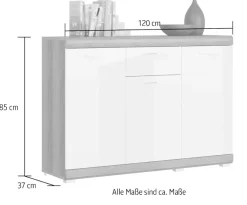 Home affaire Kommode »SIENA, Breite 120 cm, 3 Türen, 1 Schubkasten, 5 Einlegeböden, 8 Fächer« hochwertige Rillenfräsung in MDF Front,Schuhkommode, Schuhschrank, Anrichte, Sideboard