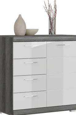 Home affaire Kommode »SIENA, Breite 80 cm, 1 Tür , 2 Einlegeböden, 3 Fächer, 4 Schubkästen« hochwertige Rillenfräsung in MDF Front,Schuhkommode, Schuhschrank, Anrichte, Sideboard