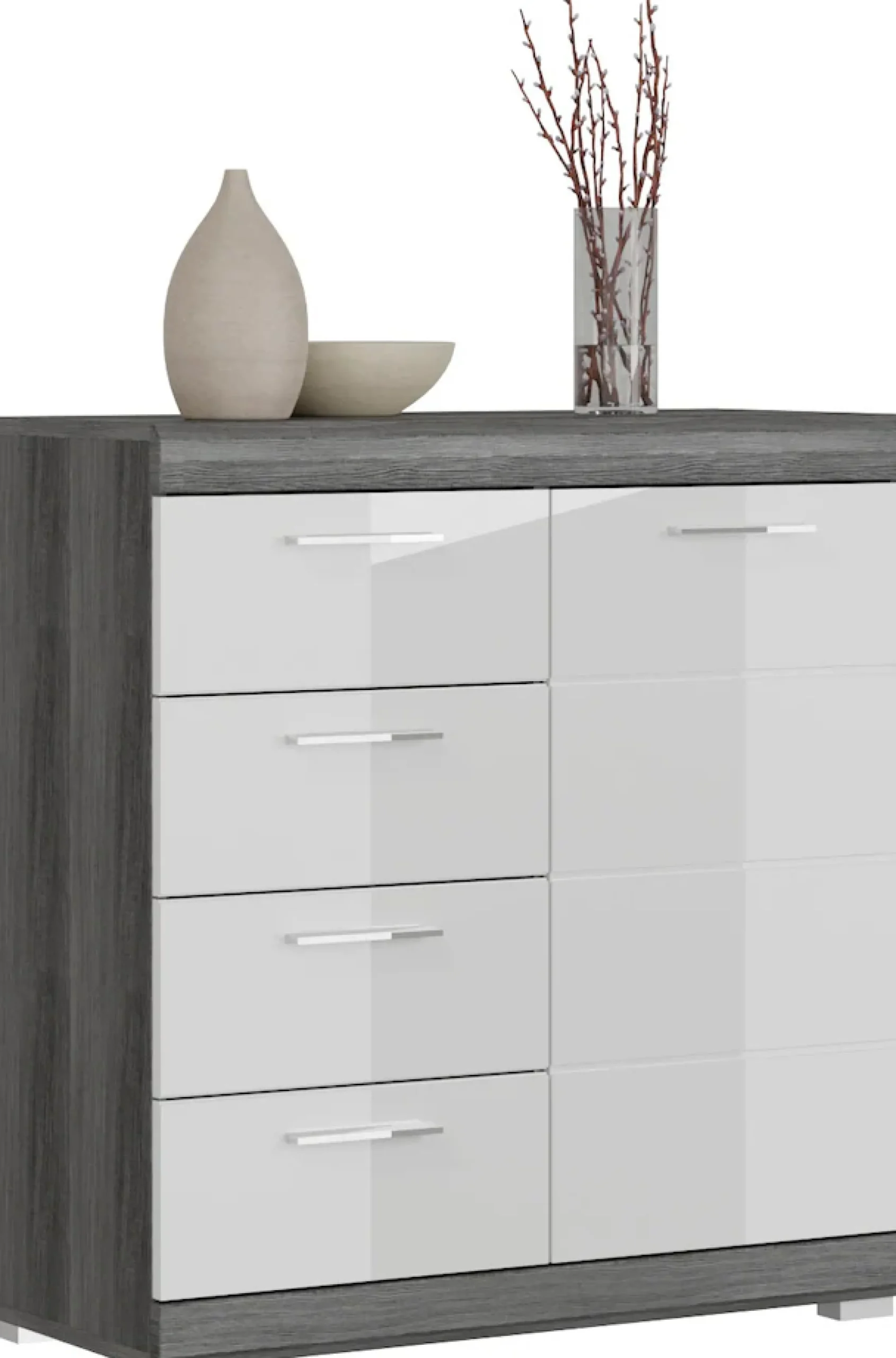 Home affaire Kommode »SIENA, Breite 80 cm, 1 Tür , 2 Einlegeböden, 3 Fächer, 4 Schubkästen« hochwertige Rillenfräsung in MDF Front,Schuhkommode, Schuhschrank, Anrichte, Sideboard