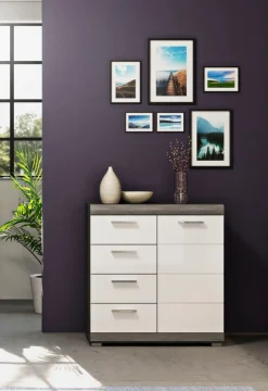 Home affaire Kommode »SIENA, Breite 80 cm, 1 Tür , 2 Einlegeböden, 3 Fächer, 4 Schubkästen« hochwertige Rillenfräsung in MDF Front,Schuhkommode, Schuhschrank, Anrichte, Sideboard