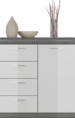 Home affaire Kommode »SIENA, Breite 80 cm, 1 Tür , 2 Einlegeböden, 3 Fächer, 4 Schubkästen« hochwertige Rillenfräsung in MDF Front,Schuhkommode, Schuhschrank, Anrichte, Sideboard
