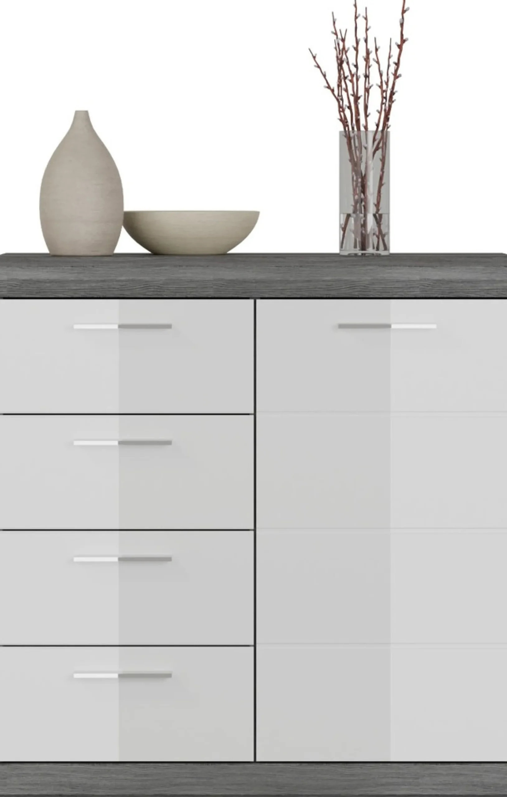 Home affaire Kommode »SIENA, Breite 80 cm, 1 Tür , 2 Einlegeböden, 3 Fächer, 4 Schubkästen« hochwertige Rillenfräsung in MDF Front,Schuhkommode, Schuhschrank, Anrichte, Sideboard