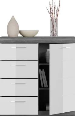 Home affaire Kommode »SIENA, Breite 80 cm, 1 Tür , 2 Einlegeböden, 3 Fächer, 4 Schubkästen« hochwertige Rillenfräsung in MDF Front,Schuhkommode, Schuhschrank, Anrichte, Sideboard