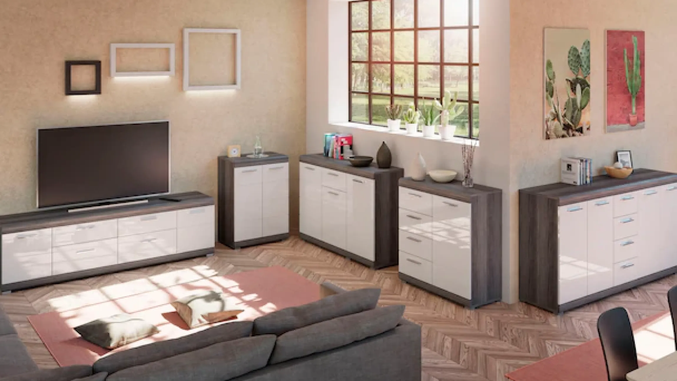 Home affaire Kommode »SIENA, Breite 80 cm, 1 Tür , 2 Einlegeböden, 3 Fächer, 4 Schubkästen« hochwertige Rillenfräsung in MDF Front,Schuhkommode, Schuhschrank, Anrichte, Sideboard