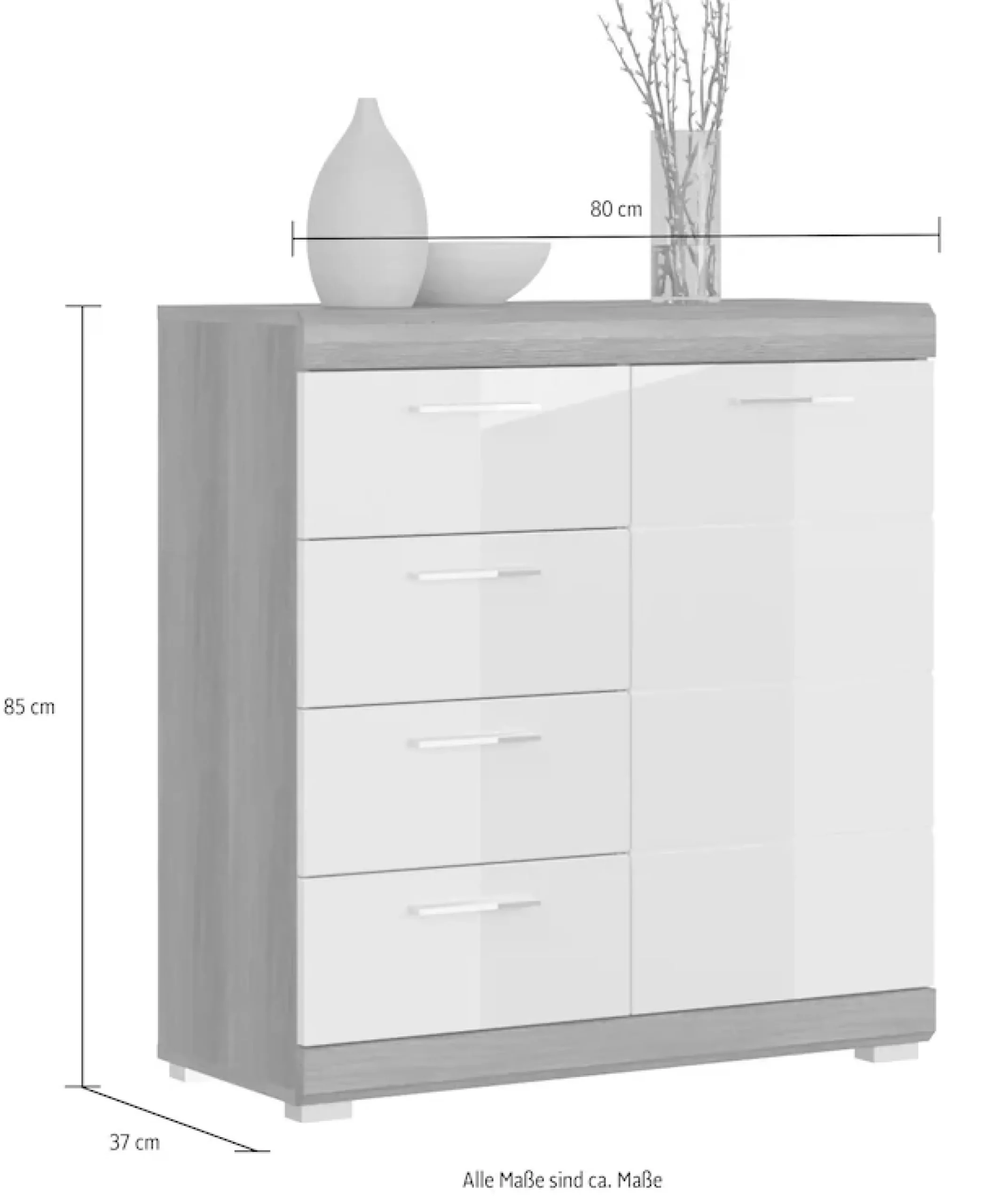 Home affaire Kommode »SIENA, Breite 80 cm, 1 Tür , 2 Einlegeböden, 3 Fächer, 4 Schubkästen« hochwertige Rillenfräsung in MDF Front,Schuhkommode, Schuhschrank, Anrichte, Sideboard