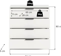 Home affaire Kommode »SKARDE, Breite 74 cm, 4 Schubkästen, viel Stauraum« in verschiedenen Farben und Breiten erhältlich, individuell einsetzbar,Sideboard, Anrichte, Schubkastenkommode, Schrank,