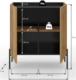 Home affaire Kommode »SNETT, Höhe: 91cm, mit Metall-Stabfüßen, 2 Türen, 2 Einlegeböden« Anrichte, Sideboard, Schrank, Board, Highboard