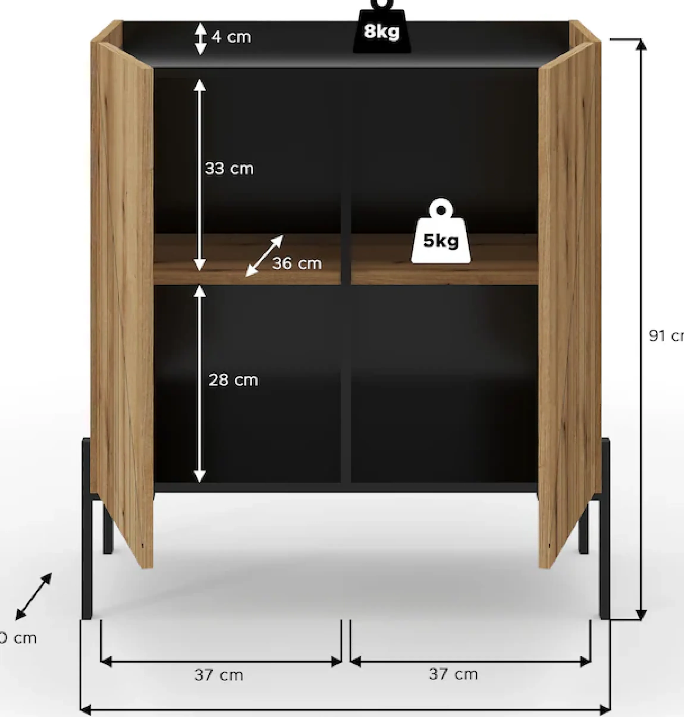 Home affaire Kommode »SNETT, Höhe: 91cm, mit Metall-Stabfüßen, 2 Türen, 2 Einlegeböden« Anrichte, Sideboard, Schrank, Board, Highboard