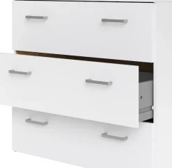 Home affaire Kommode »Space, Mit viel Stauraum, graue Stangengriffe, einfache Selbstmontage« Mit 3 Schubladen, grauen Griffen, modern, B: 74,1 x H: 69,9 cm