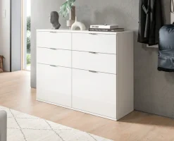 Home affaire Kommode »Trondheim Schuhkommode, Breite 12 cm,« 1 Stk. tlg. hochglanz, für ca. 8 Paar Schuhe, 4 Schubkästen, Schuhkommode, Flur