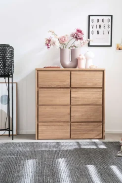 Home affaire Kommode »Zetra Schubladenschrank, 2 Schubladen/2 Türen mit Soft-Close-Function« Fertig montiert, Eiche Massivholz, Breite 88 cm