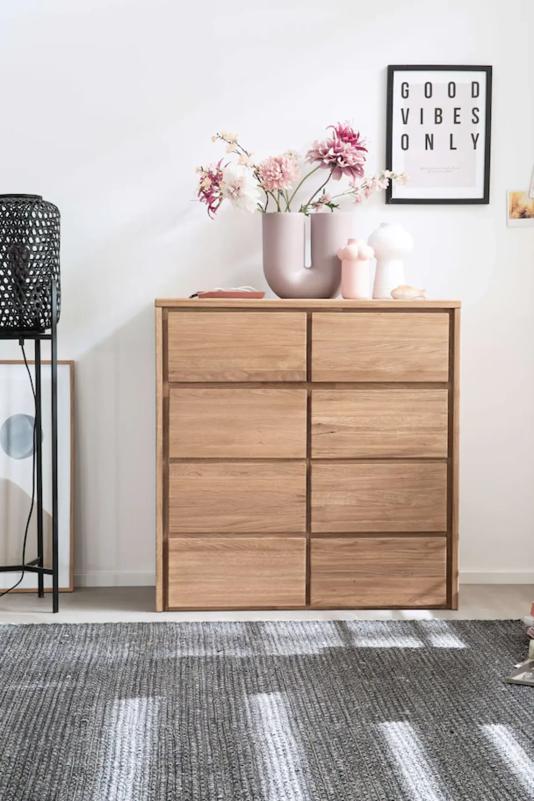 Home affaire Kommode »Zetra Schubladenschrank, 2 Schubladen/2 Türen mit Soft-Close-Function« Fertig montiert, Eiche Massivholz, Breite 88 cm