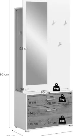Home affaire Kompaktgarderobe »Morrea, Höhe 190 cm, 1 Schubkästen, 6 Haken, 1 Kleiderstange, 7 Fächer« 1 Stk. tlg. schmale Garaderobe, Stauraum, Flur, Diele