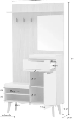 Home affaire Kompaktgarderobe »Torge, Garderobe mit Stauraum, Garderobenschrank im Scandic Design« in zwei Farben, viel Stauraum, 107 cm breit, für kleine Räume geeignet