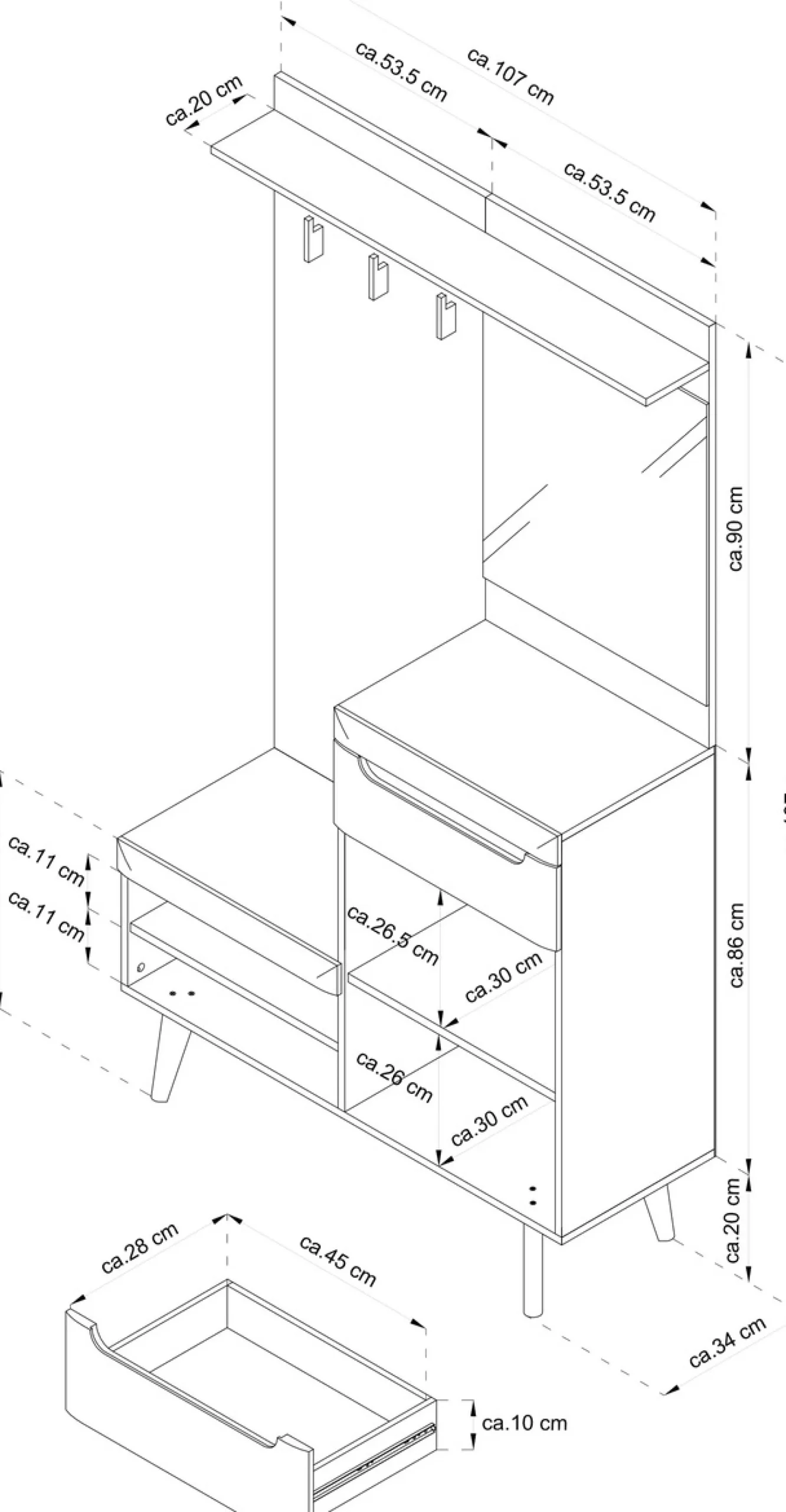 Home affaire Kompaktgarderobe »Torge, Garderobe mit Stauraum, Garderobenschrank im Scandic Design« in zwei Farben, viel Stauraum, 107 cm breit, für kleine Räume geeignet
