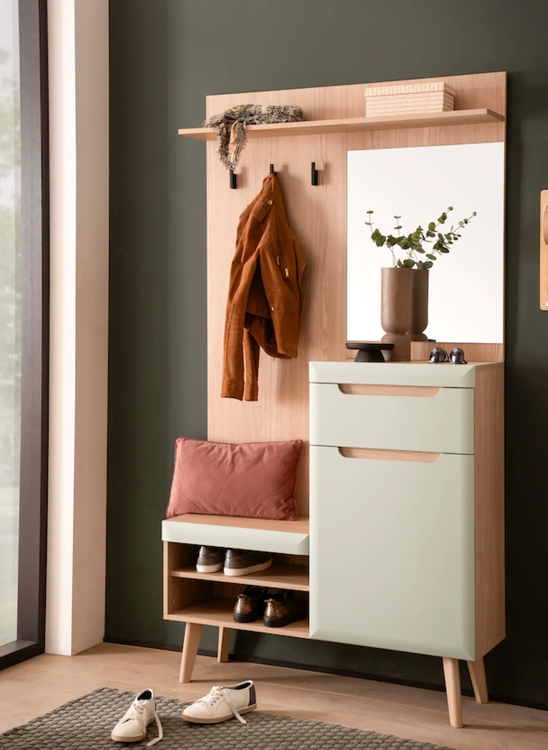 Home affaire Kompaktgarderobe »Torge, Garderobe mit Stauraum, Garderobenschrank im Scandic Design« in zwei Farben, viel Stauraum, 107 cm breit, für kleine Räume geeignet