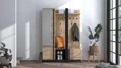 Home affaire Kompaktgarderobe »Nino Flurgarderobe, Dielenschrank, Flurmöbel, Garderobe, Breite 135 cm« Schuhschrank, Spiegel, Haken, viel Stauraum, ideal für kleine Räume