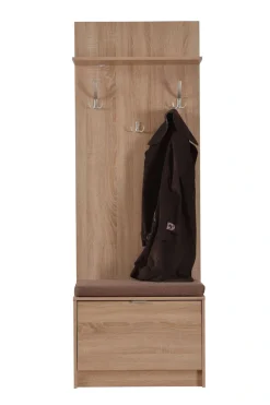 Home affaire Kompaktgarderobe »Flamenco Flurgarderobe, Dielenschrank, Flurmöbel, Breite 67 cm« mit Sitzbank und Garderobenpaneel, Klapptür, 8 Haken, in Sonoma Eiche