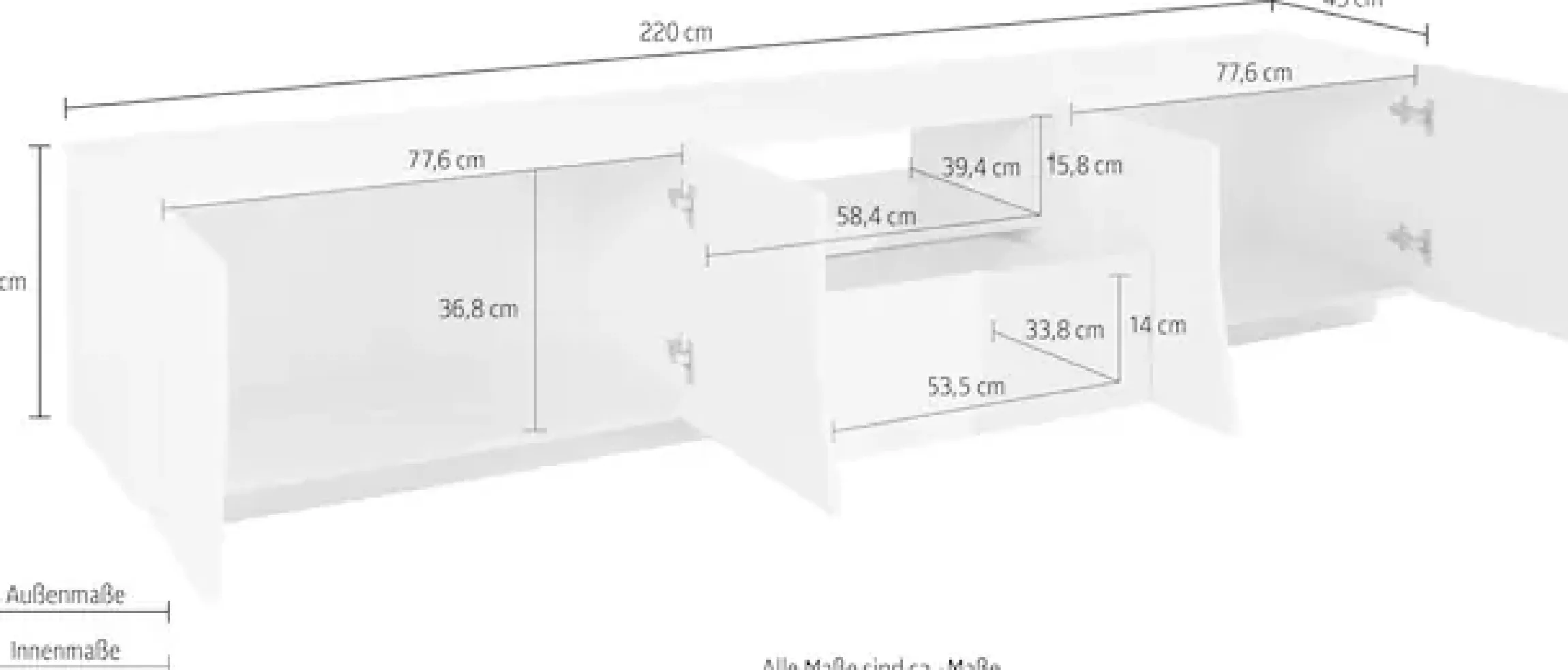 Home affaire Lowboard »ALIEN- TV-Board, mit 4 Türen, 1 Schublade und 1 offenes Fach« TV-Kommode Breite ca. 220 cm "Made in Italy"