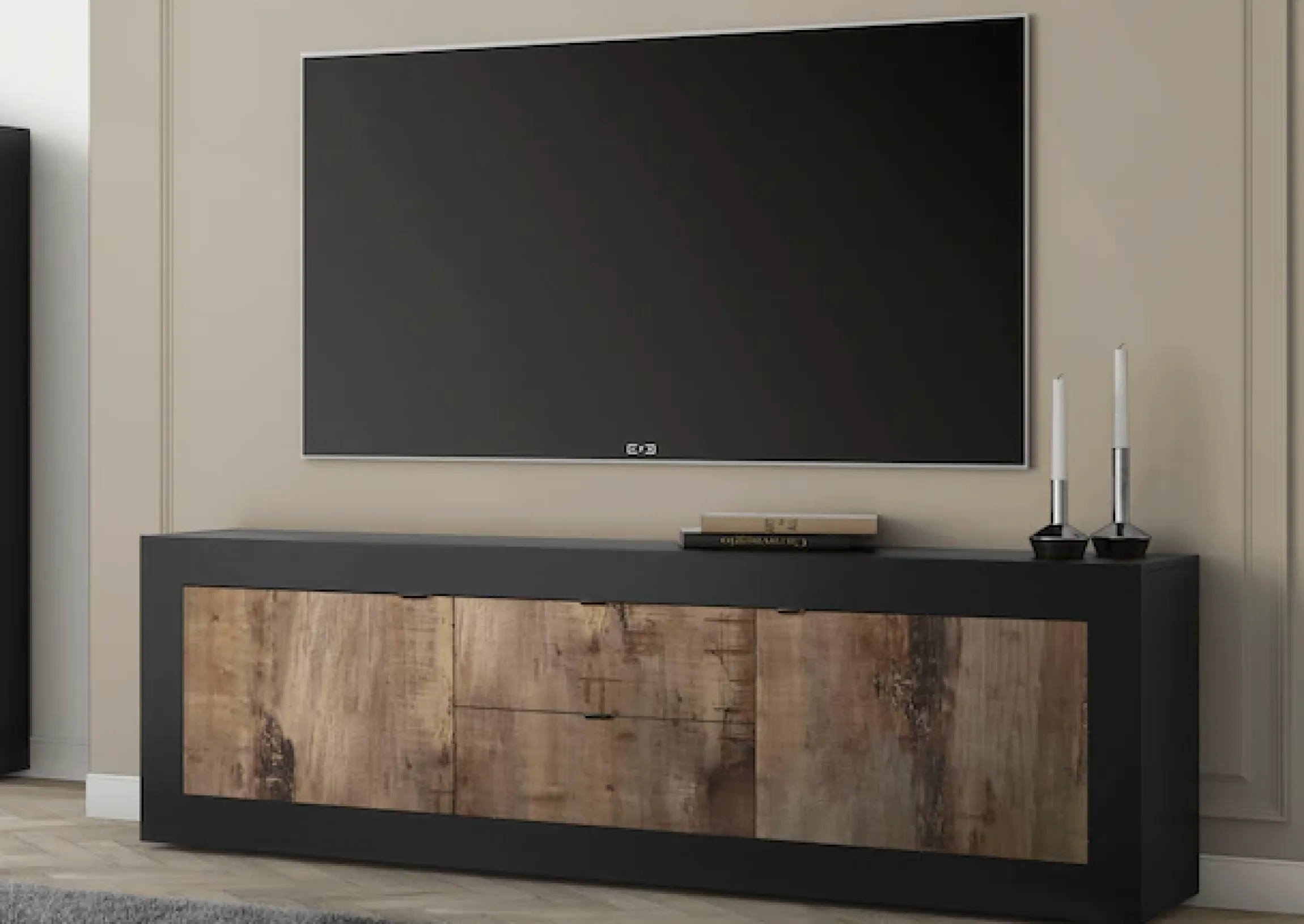 Home affaire Lowboard »Basic Breite 210 cm, TV-Board 2 Türen, 2 Schubkästen, TV-Schrank« Metallgriff, moderne Rahmenoptik, viel Stauraum, Farbauswahl