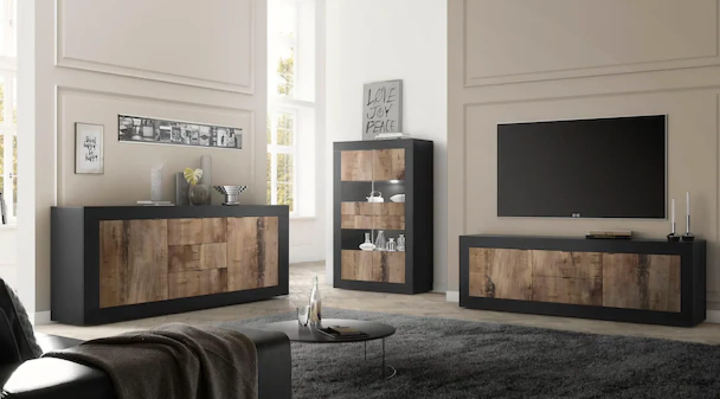 Home affaire Lowboard »Basic Breite 210 cm, TV-Board 2 Türen, 2 Schubkästen, TV-Schrank« Metallgriff, moderne Rahmenoptik, viel Stauraum, Farbauswahl
