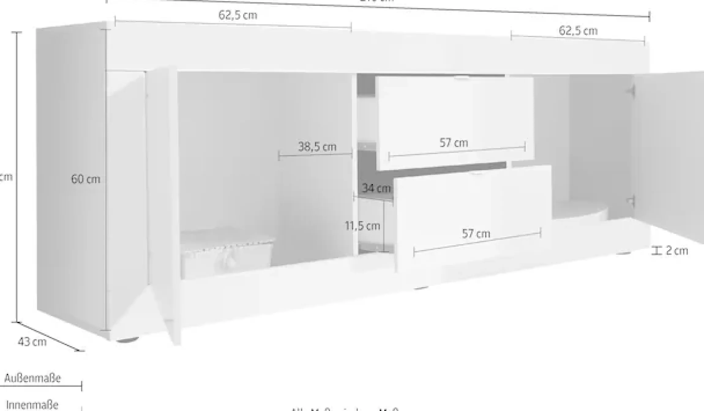 Home affaire Lowboard »Basic Breite 210 cm, TV-Board 2 Türen, 2 Schubkästen, TV-Schrank« Metallgriff, moderne Rahmenoptik, viel Stauraum, Farbauswahl
