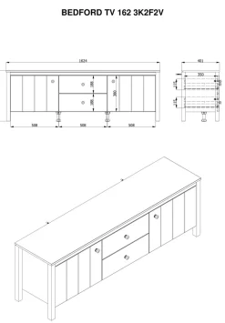 Home affaire Lowboard »BEDFORD, TV-Board, TV-Kommode, TV-Schrank, TV-Unterschrank, TV-Möbel« MDF-Profil 2D ummantelt, Hotstamping