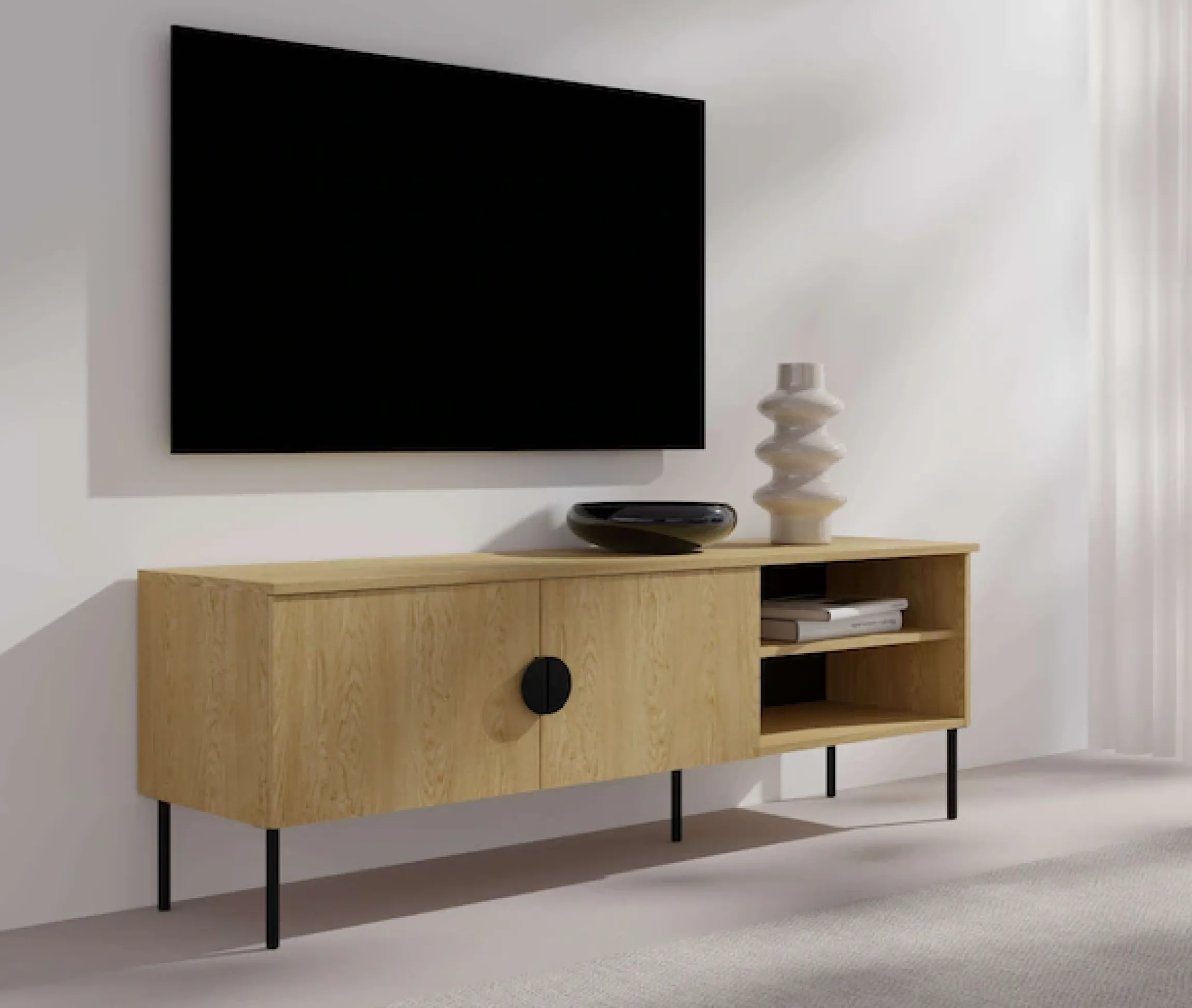Home affaire Lowboard »BELLOT TV-Schrank mit 2 Türen, Maße B/T/H: 160/40/53,6 cm« 1 Stk. tlg. in baltischer Eichenfarbe, mit holzähnlicher Struktur