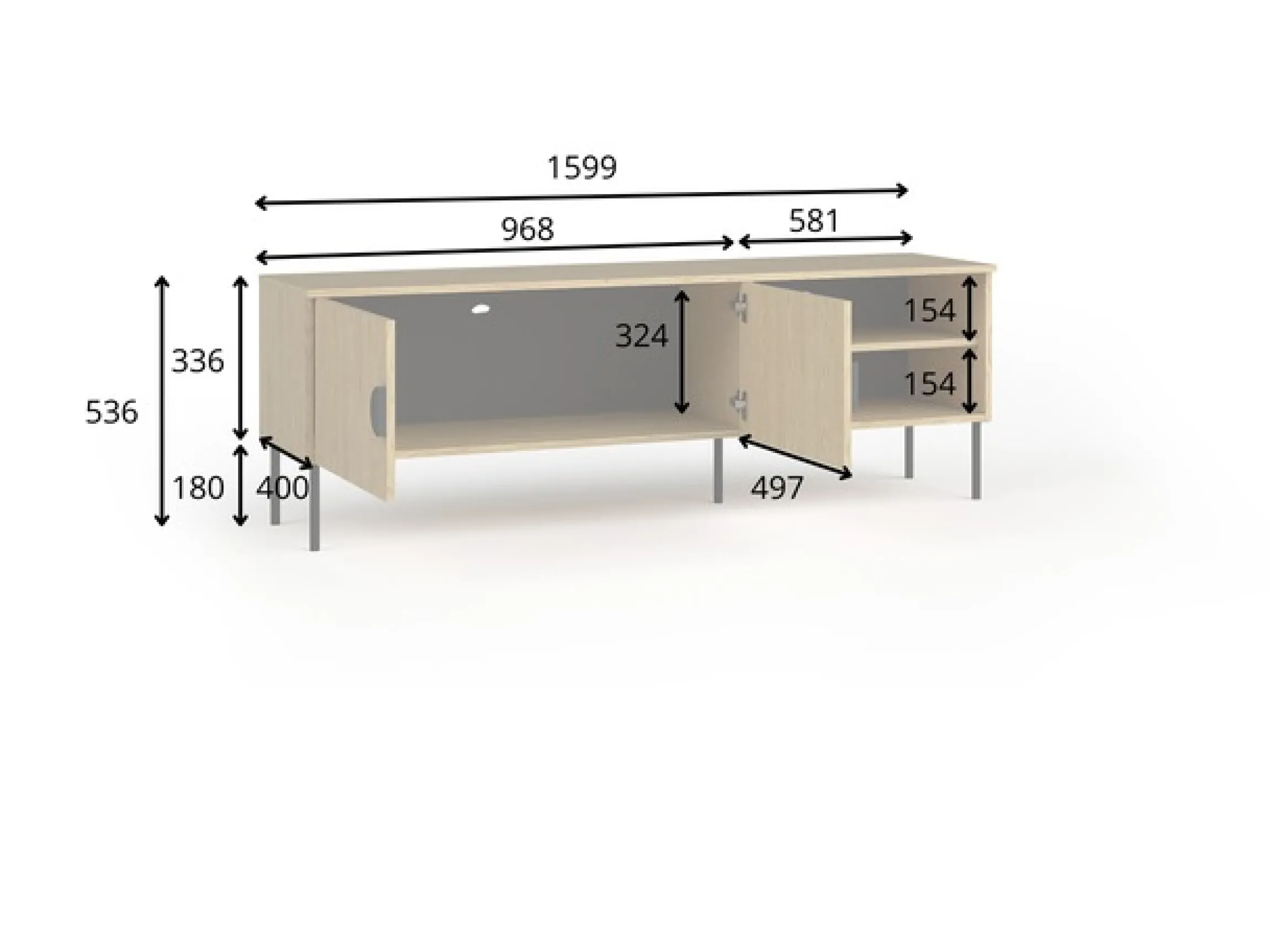 Home affaire Lowboard »BELLOT TV-Schrank mit 2 Türen, Maße B/T/H: 160/40/53,6 cm« 1 Stk. tlg. in baltischer Eichenfarbe, mit holzähnlicher Struktur