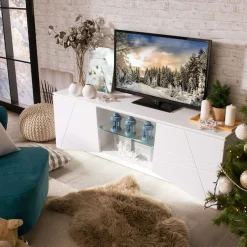 Home affaire Lowboard »Cadiz TV-Board« TV-Kommode mit Hochglanzfronten und Fräsungen, Glasboden