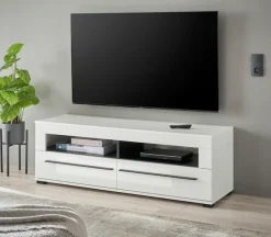 Home affaire Lowboard »Cantara, TV-Unterteil modern, Kommode in Eiche Evoke, Weiß o Kaschmir« schwarze Stangengriffe, ausreichend Stauraum, vielseitig einsetzbar
