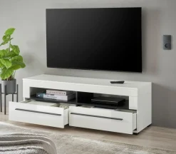 Home affaire Lowboard »Cantara, TV-Unterteil modern, Kommode in Eiche Evoke, Weiß o Kaschmir« schwarze Stangengriffe, ausreichend Stauraum, vielseitig einsetzbar