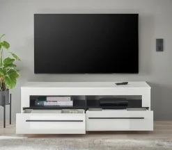 Home affaire Lowboard »Cantara, TV-Unterteil modern, Kommode in Eiche Evoke, Weiß o Kaschmir« schwarze Stangengriffe, ausreichend Stauraum, vielseitig einsetzbar