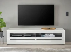 Home affaire Lowboard »Cantara, TV-Unterteil modern, Kommode in Eiche Evoke, Weiß o Kaschmir« schwarze Stangengriffe, ausreichend Stauraum, vielseitig einsetzbar