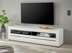 Home affaire Lowboard »Cantara, TV-Unterteil modern, Kommode in Eiche Evoke, Weiß o Kaschmir« schwarze Stangengriffe, ausreichend Stauraum, vielseitig einsetzbar