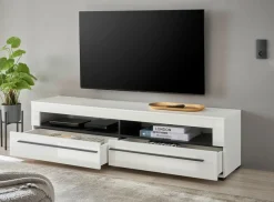 Home affaire Lowboard »Cantara, TV-Unterteil modern, Kommode in Eiche Evoke, Weiß o Kaschmir« schwarze Stangengriffe, ausreichend Stauraum, vielseitig einsetzbar