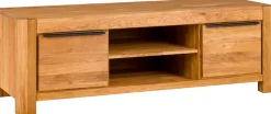 Home affaire Lowboard Eiche teilmassiv, B: 155 cm, schwarze Elemente, 2 offene Fächer.