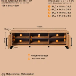 Home affaire Lowboard »Elda« 1 Stk. tlg. TV Lowboard mit 2 Türen und 2 offenen Fächern – (B/T/H) 166/45/50 cm