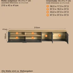 Home affaire Lowboard »Estepona TV-Kommode« 1 Stk. tlg. TV-Board, Breite 210 cm, Elegant und modern