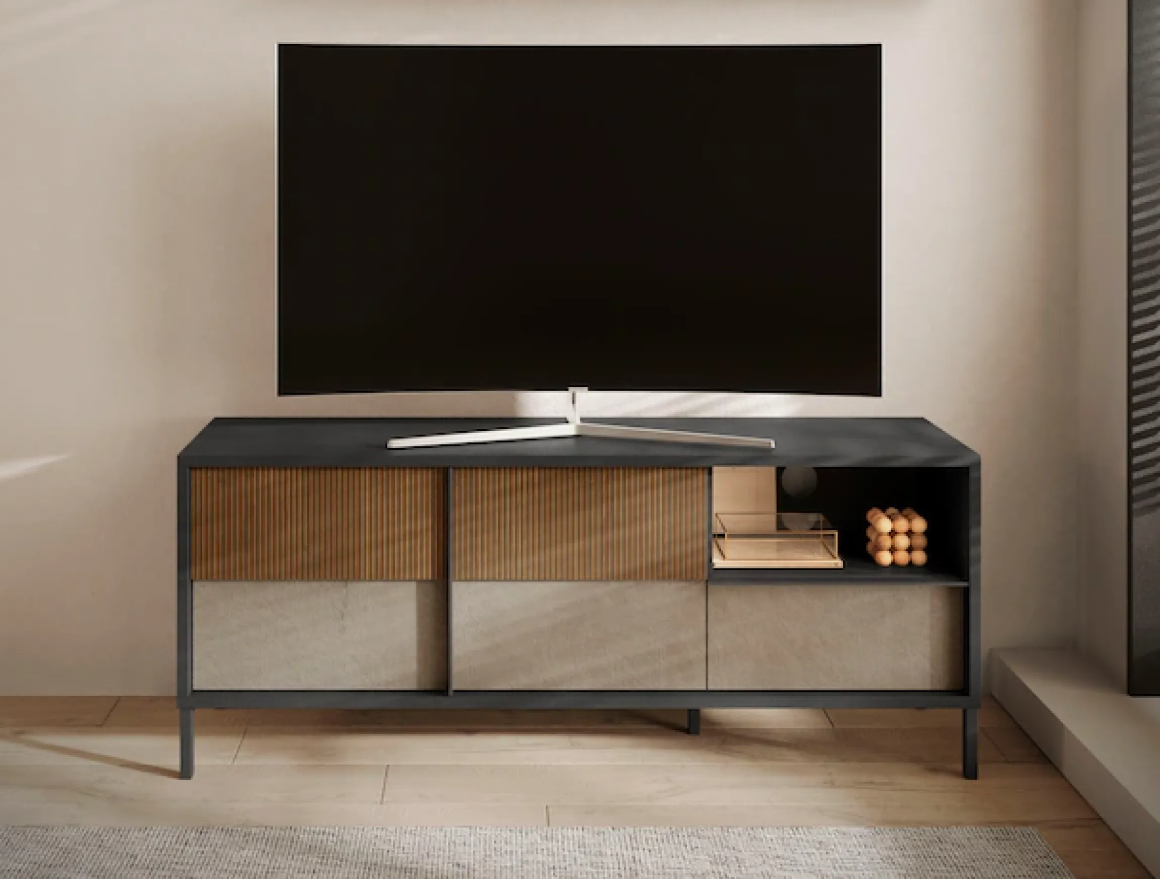 Home affaire Lowboard »Everest Breite 156 cm, TV-Board mit 2 Türen u. 1 Schubkasten« Fernsehtisch, TV-Schrank, Soft/Self Closing, Korpus 22 mm