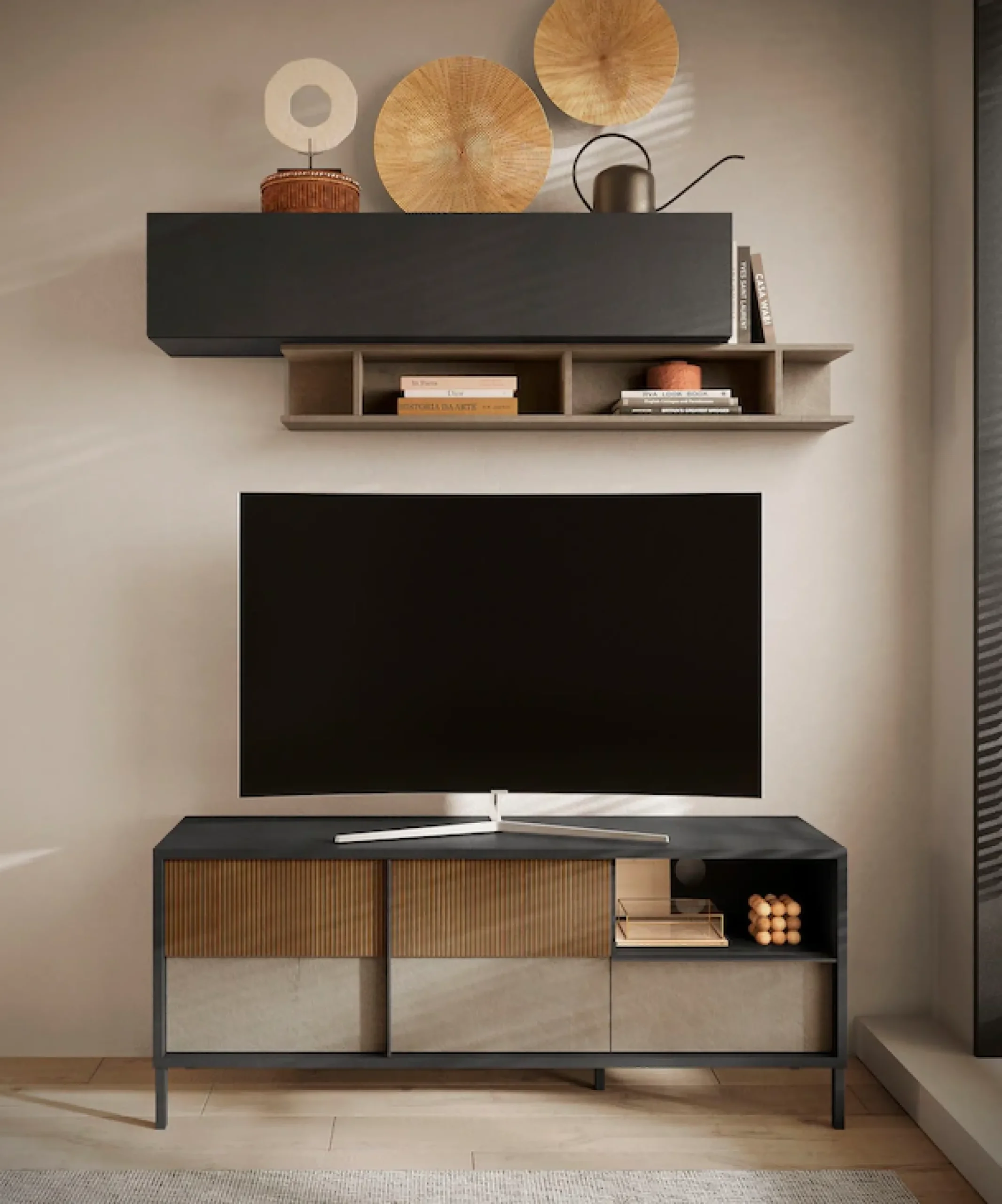 Home affaire Lowboard »Everest Breite 156 cm, TV-Board mit 2 Türen u. 1 Schubkasten« Fernsehtisch, TV-Schrank, Soft/Self Closing, Korpus 22 mm
