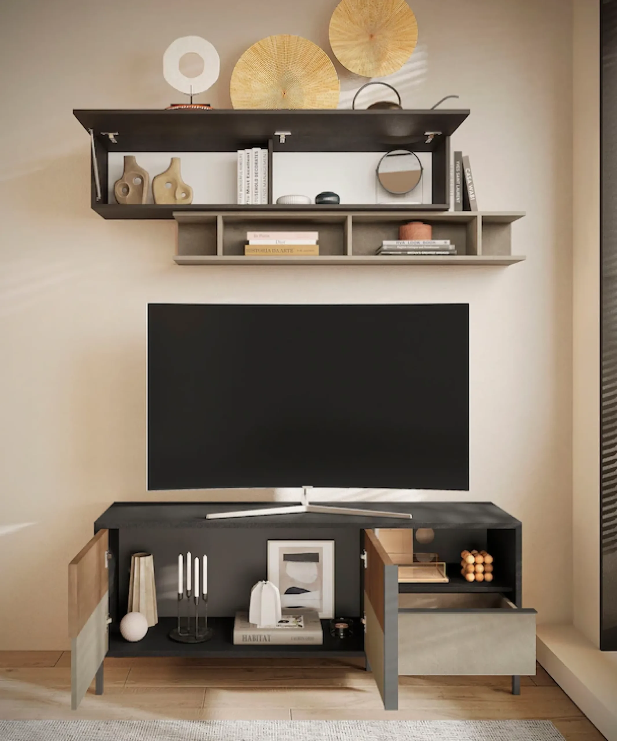 Home affaire Lowboard »Everest Breite 156 cm, TV-Board mit 2 Türen u. 1 Schubkasten« Fernsehtisch, TV-Schrank, Soft/Self Closing, Korpus 22 mm