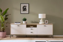 Home affaire Lowboard »Fredericia, TV-Schrank in Kaschmir, moderner TV-Unterschrank, Kommode« zeitlos, schwarze Metallgriffe und -füße, ausreichend Stauraum